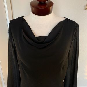 SANDRA DARREN sheer black scoop neck blouse